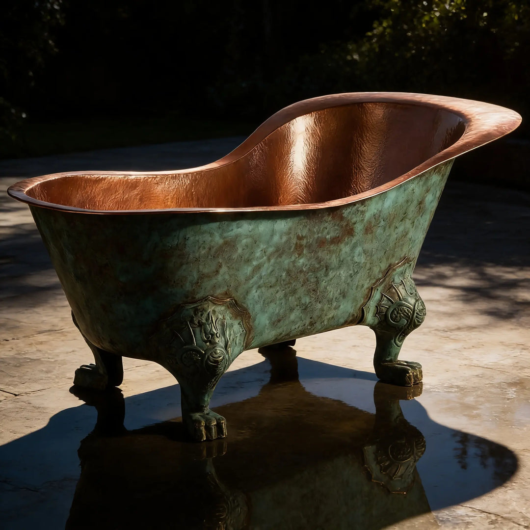 Chinese Style Clawfoot Copper Bathtub Antique Copper Interior Patina Exterior