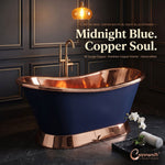 Load image into Gallery viewer, Slanting Base Copper Bathtub Copper Interior &amp; on Base RAL5022 Night Blue Exterior
