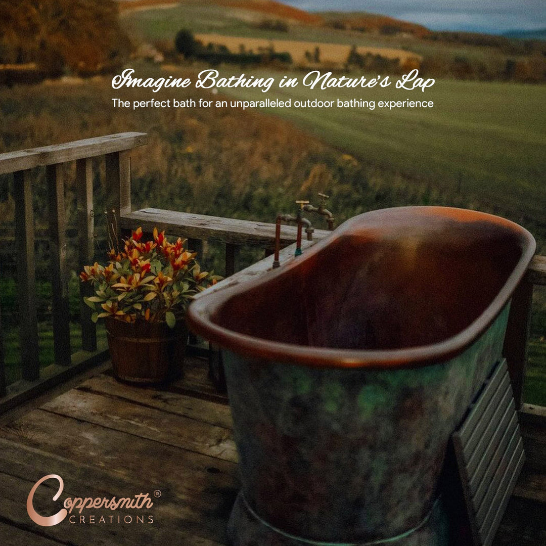 Slanting Base Patina Copper Bathtub - Perfect for Bathing in Nature's Lap