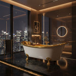 Load image into Gallery viewer, Clawfoot Brass Bathtub Polished Brass Interior &amp; Matt White Exterior Finish
