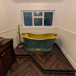 Load image into Gallery viewer, Slanting Base Brass Bathtub Polished Brass Inside &amp; Patina Outside
