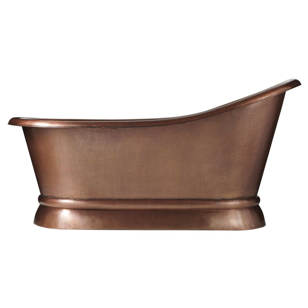 Hammered Copper Single Slipper Tub with Smooth Round Pedestal Base