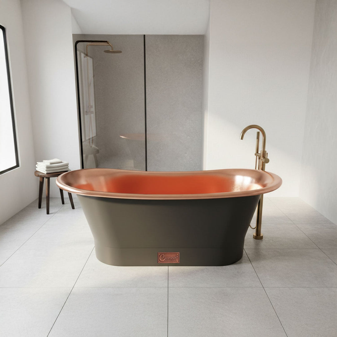 Straight Base Copper Bathtub Polished Copper Interior & RAL7024 Graphite grey Exterior