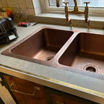 Load image into Gallery viewer, Double Bowl Single Wall Copper Kitchen Sink Hammered Antique Finish (without front apron)
