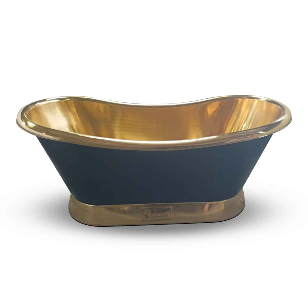 Slanting Base Brass Bathtub Polished Brass Inside & on Base Black Outside