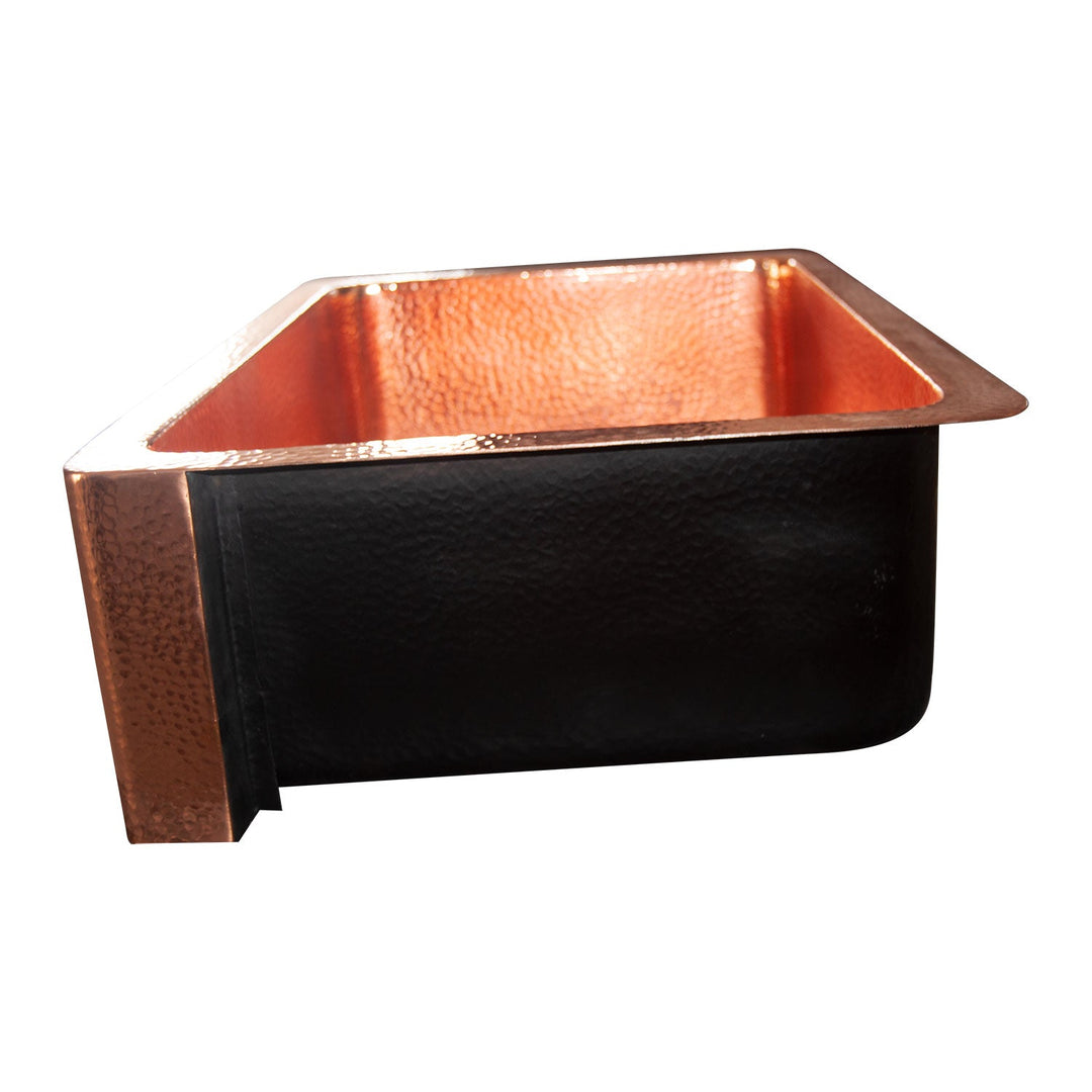 Single Bowl Hammered Front Apron Copper Kitchen Sink Shining Copper Finish