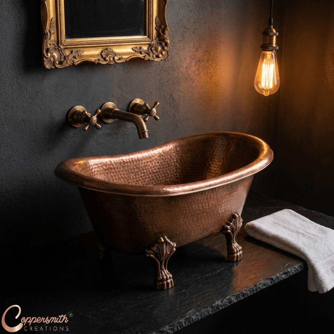 Clawfoot Copper Tub-Style Sink Full Antique Copper Finish