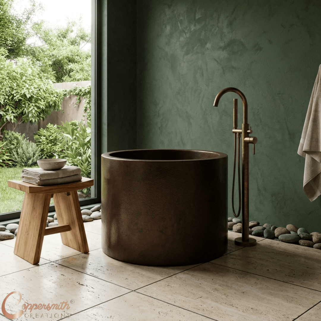 45-inch Hammered Antique Japanese Style Soaking Copper Bathtub