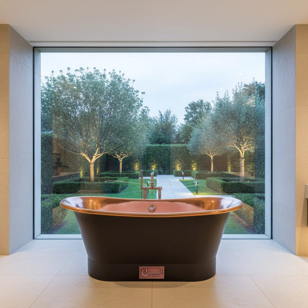 Straight Base Copper Bathtub Black Outside