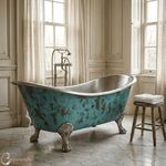 Load image into Gallery viewer, Clawfoot Copper Bathtub Verdigris Patina Exterior &amp; Tin Interior Double Slipper
