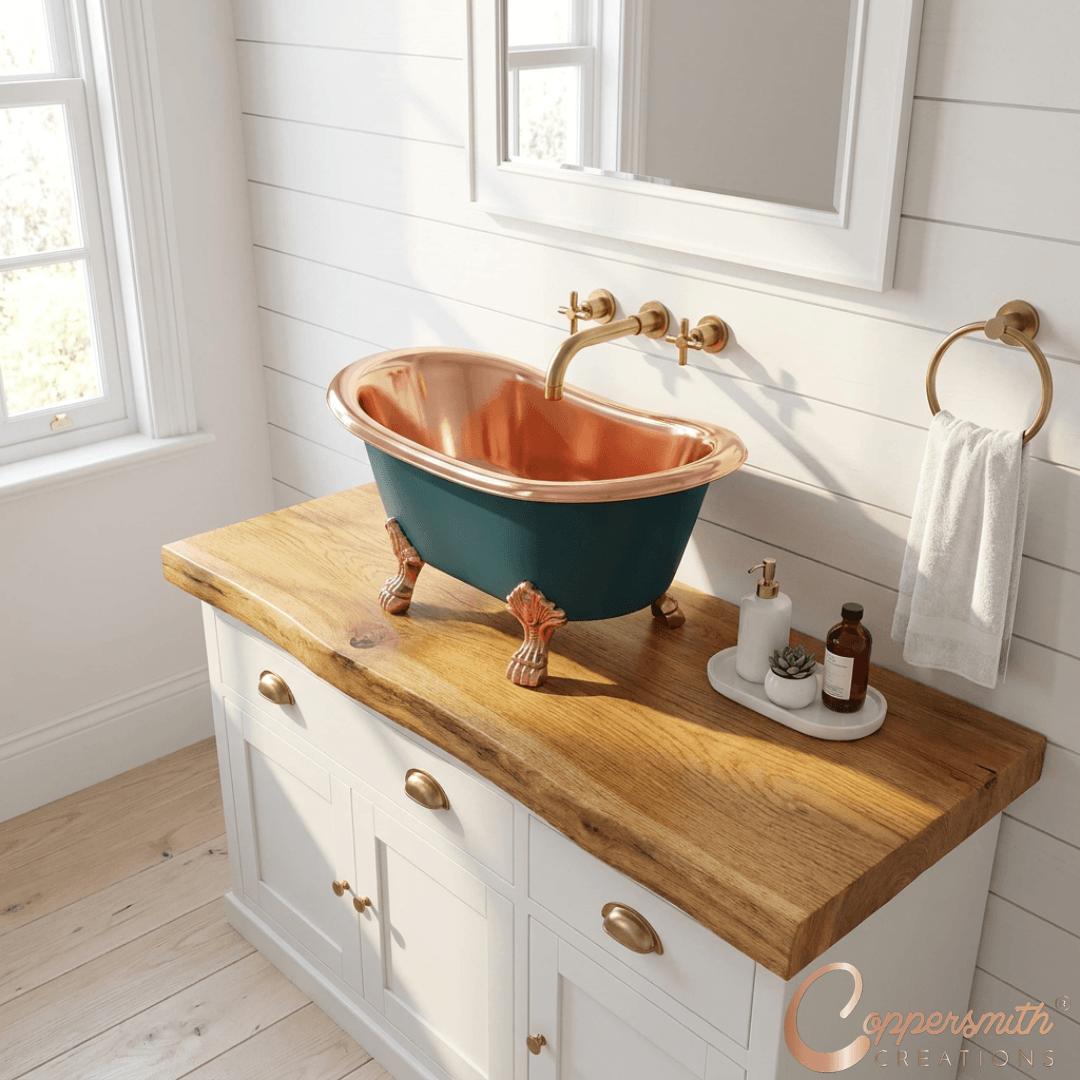 Clawfoot Copper Tub Style Sink Polish Copper Inside & RAL 6004 Outside