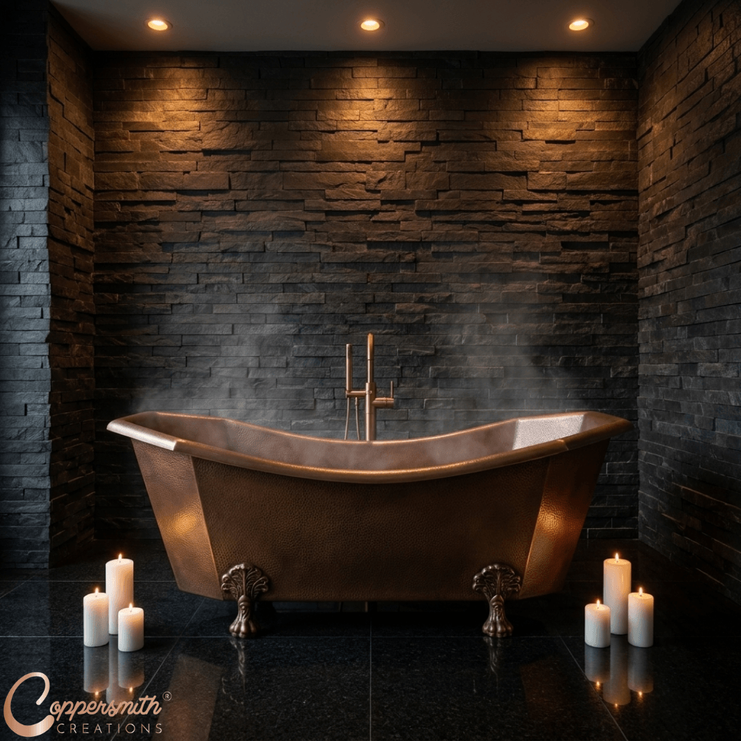 Eight Sided Hammered Copper Clawfoot Tub