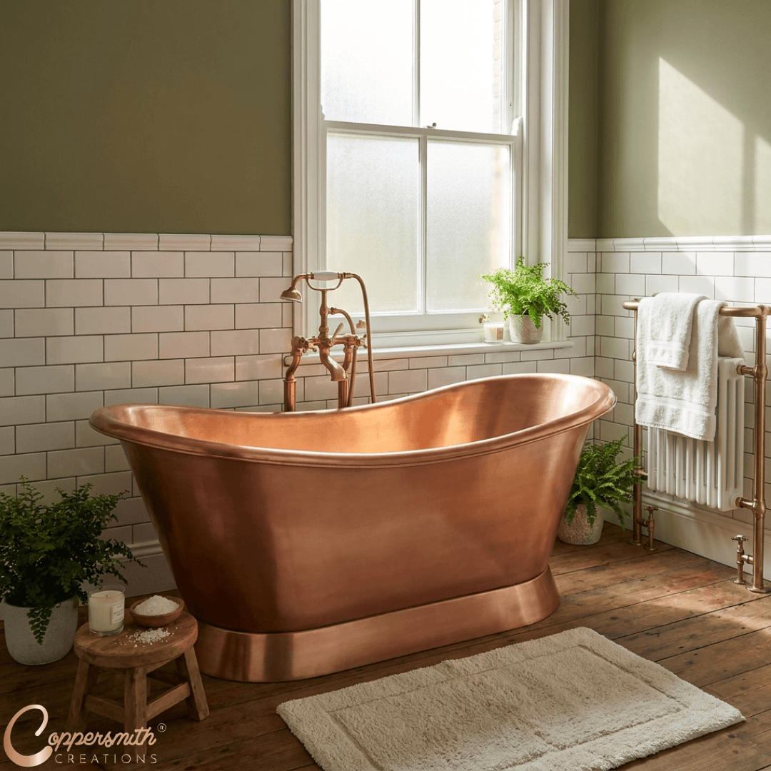Slanting Base Copper Bathtub Plain Antique Finish