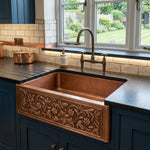 Load image into Gallery viewer, Single Bowl Vine Design Front Apron Copper Kitchen Sink
