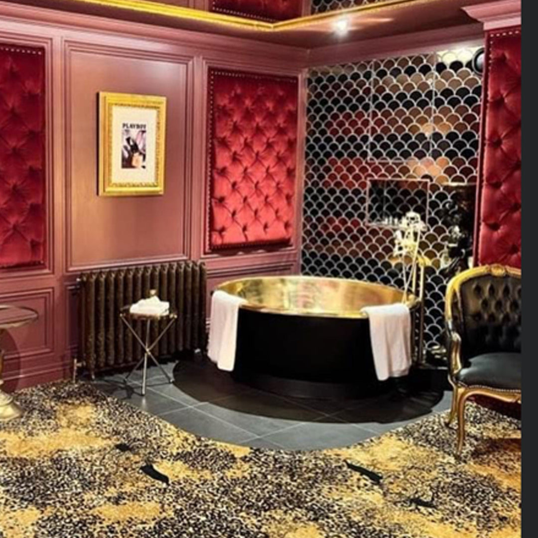 Round Brass Bathtub Matt Black Exterior & Polish Brass Interior