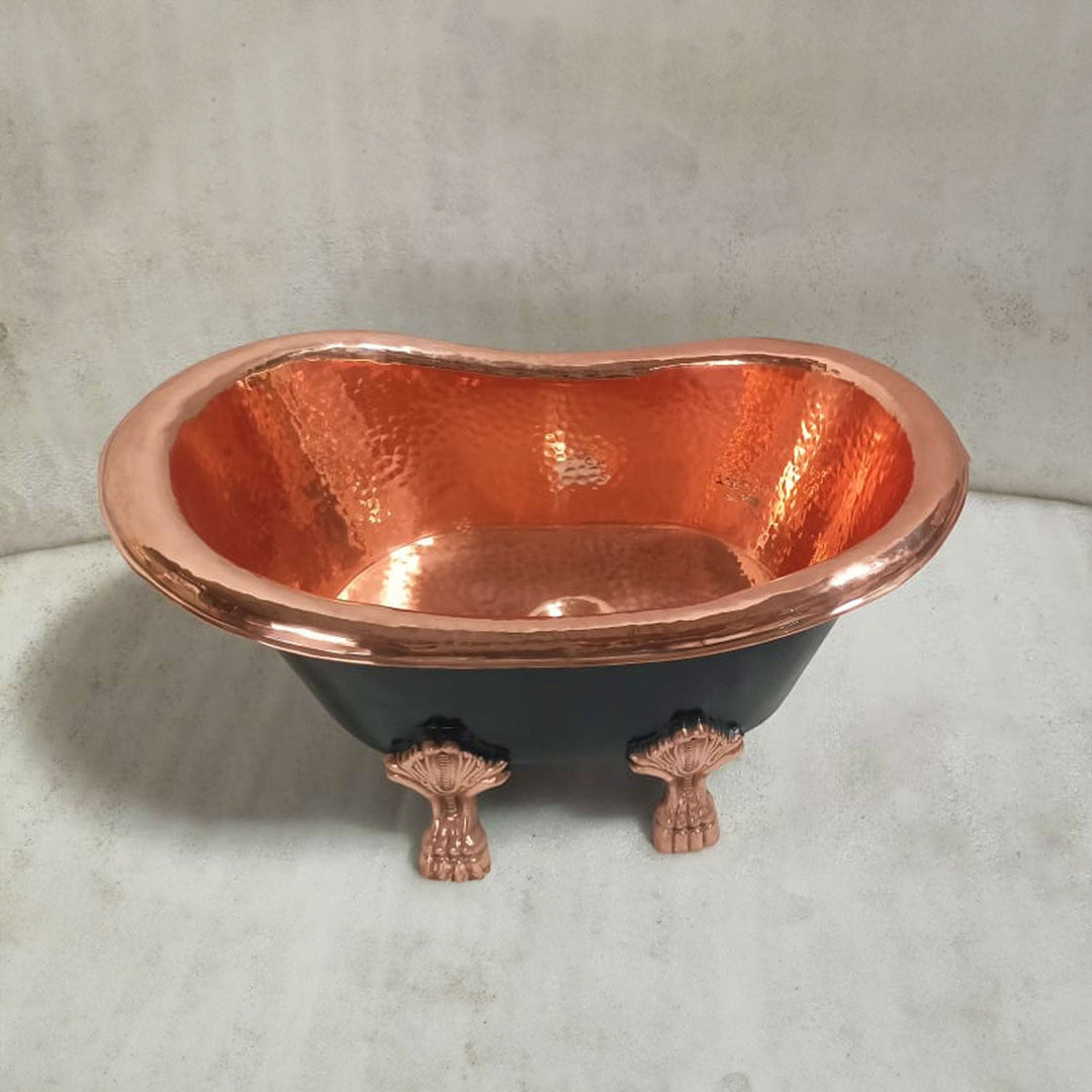 Clawfoot Copper Tub-Style Sink Hammered Polished Copper Inside & Black Outside