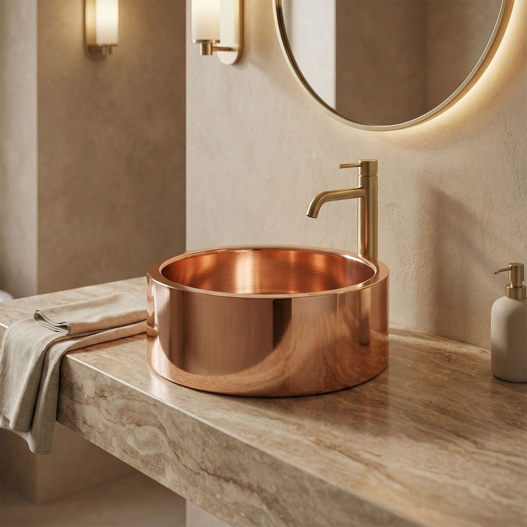 Double wall Copper Sink Shiny Copper Finish Inside Outside
