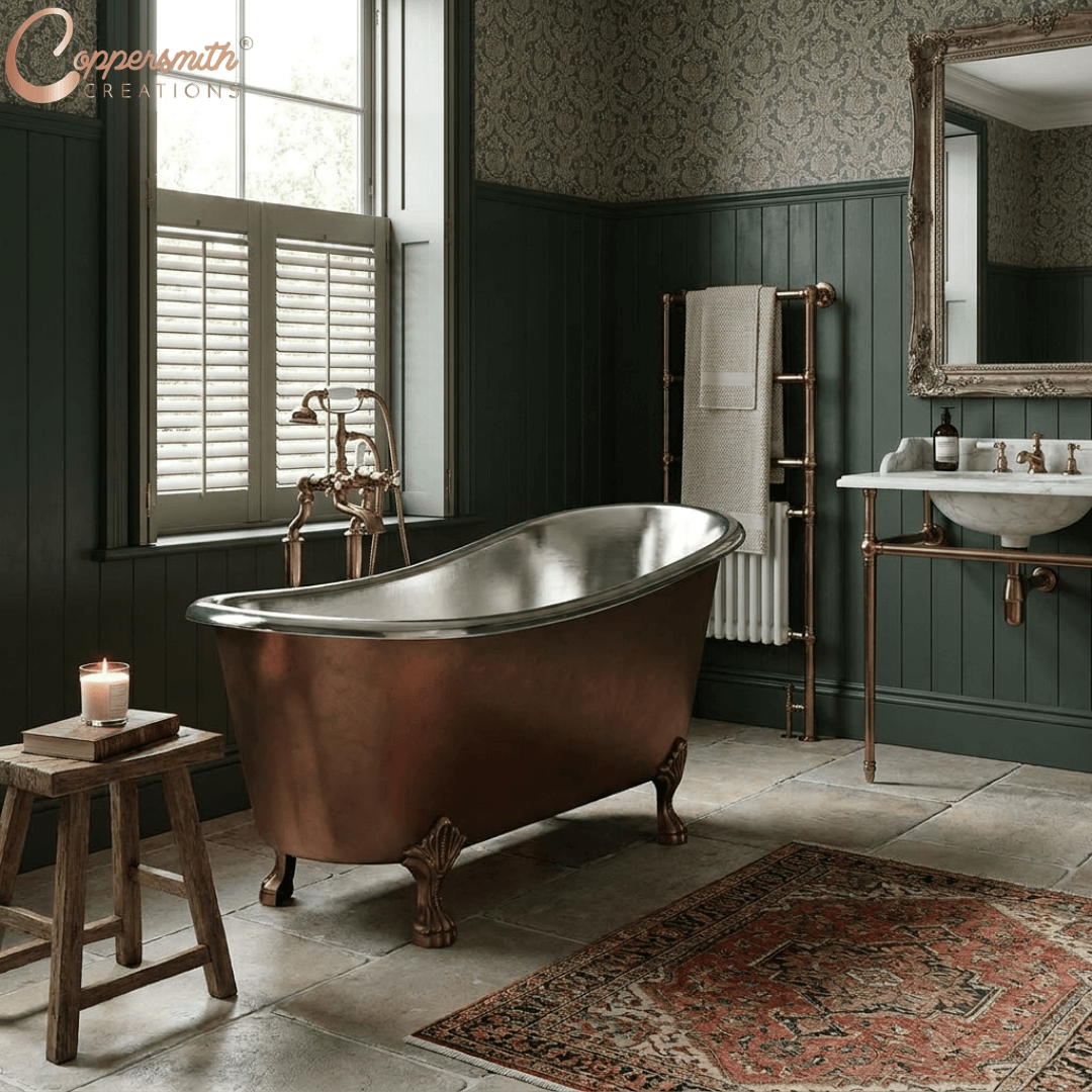 Copper Clawfoot Slipper Tub Nickel Interior