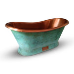 Load image into Gallery viewer, Slanting Base Copper Bathtub Copper Interior &amp; Blue Green Patina Exterior Finish
