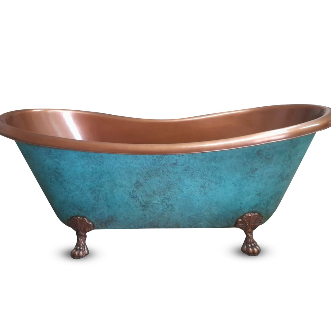 Clawfoot Copper Bathtub Plain Antique Finish Interior & Patina Exterior