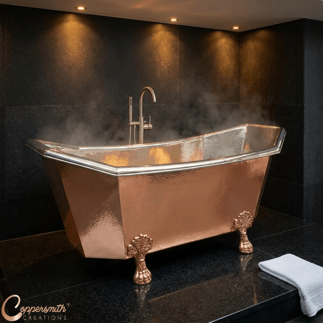Eight Sided Clawfoot Copper Bathtub Nickel Inside Outside Shining Copper