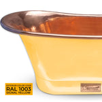 Load image into Gallery viewer, Straight Base Copper Bathtub Polished Copper Interior &amp; RAL 1003 Signal Yellow Exterior
