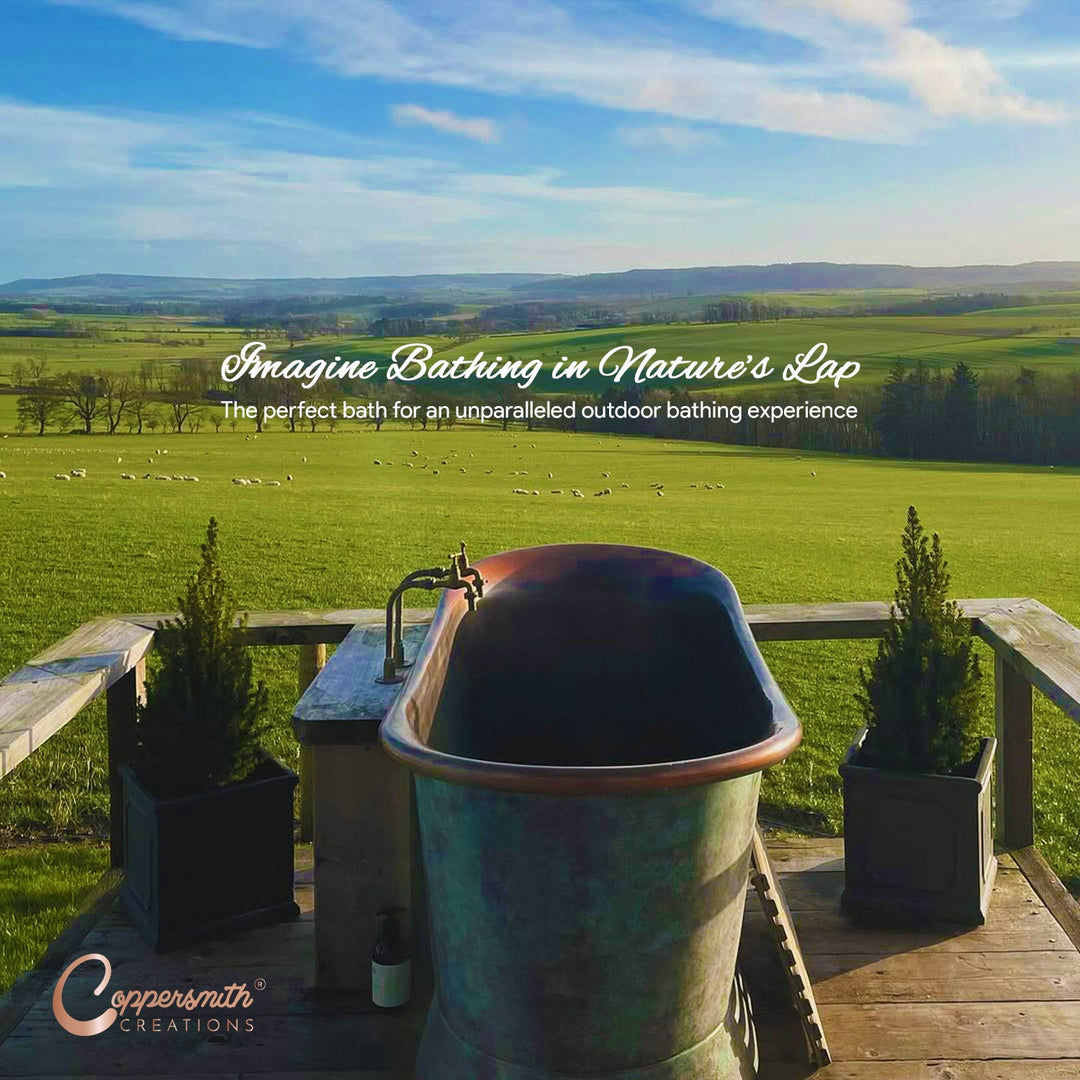 Slanting Base Patina Copper Bathtub - Perfect for Bathing in Nature's Lap