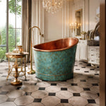 Load image into Gallery viewer, 39-Inch Japanese Soaking Copper Bathtub Hammered Antique Copper Interior Blue-Green Verdigris Patina Exterior
