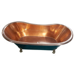 Load image into Gallery viewer, Copper Bathtub RAL 6004 Blue-Green Exterior &amp; Brass Clawfoot Legs
