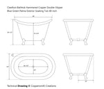 Load image into Gallery viewer, Clawfoot Bathtub Hammered Copper Double-Slipper Blue-Green Patina Exterior Soaking Tub 48-inch
