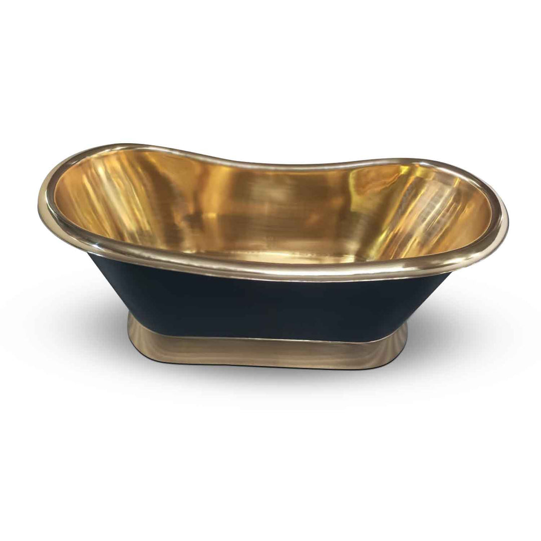 Slanting Base Brass Bathtub Polished Brass Inside & on Base Black Outside