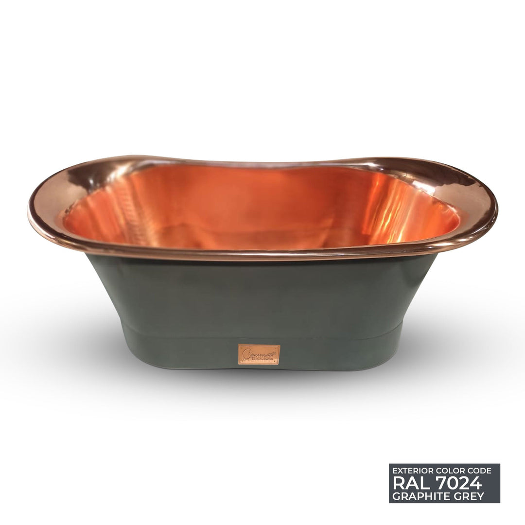 Straight Base Copper Bathtub Polished Copper Interior & RAL7024 Graphite grey Exterior