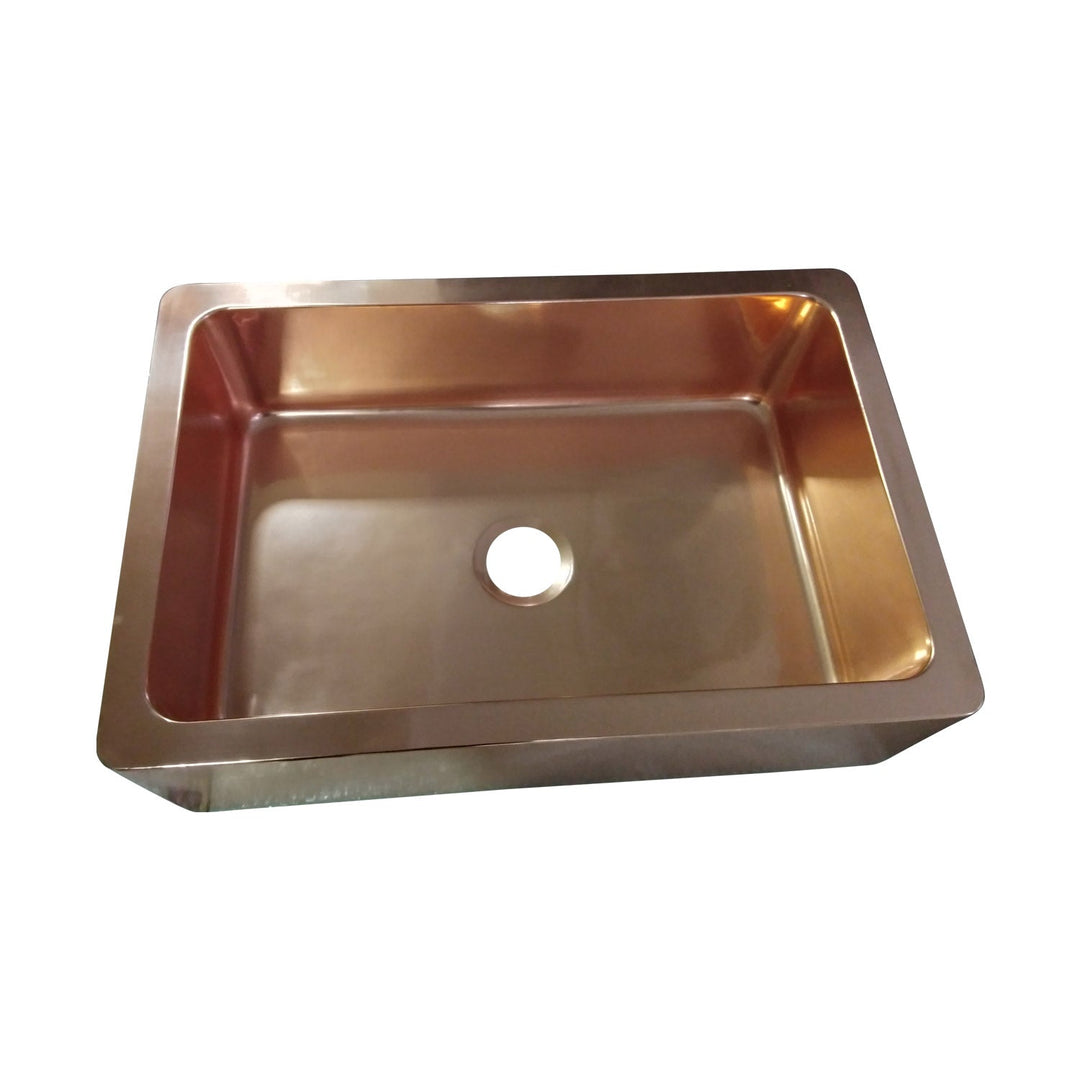 Single Bowl Smooth Front Apron Copper Kitchen Sink Plain Shining Copper Finish