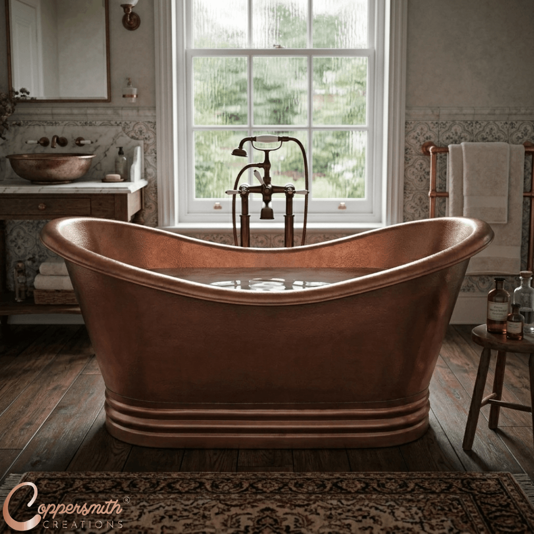 Ribbed Base Hammered Antique Copper Freestanding Tub