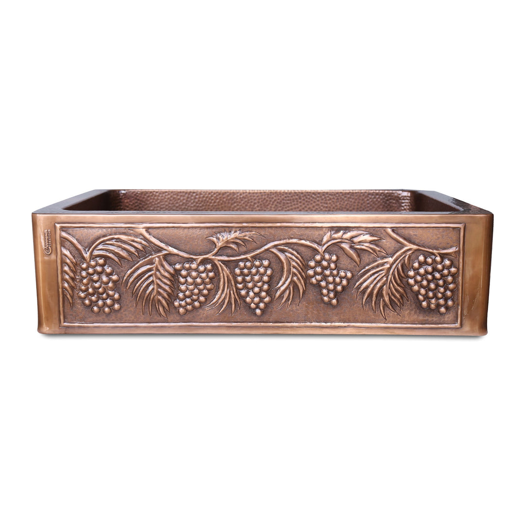Single Bowl Five Grape Front Apron Copper Kitchen Sink