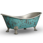 Load image into Gallery viewer, Clawfoot Copper Bathtub Verdigris Patina Exterior &amp; Tin Interior Double Slipper

