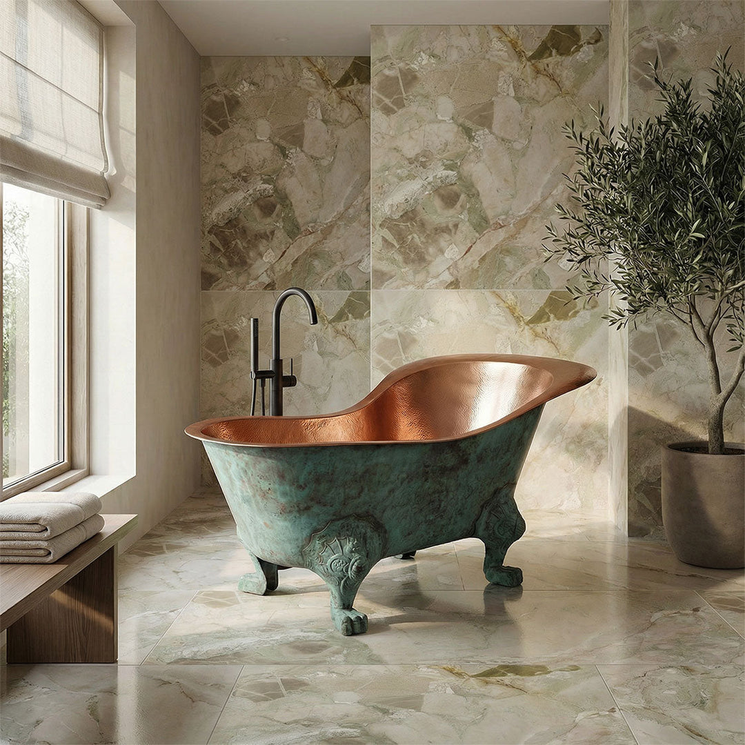 Chinese Style Clawfoot Copper Bathtub Antique Copper Interior Patina Exterior
