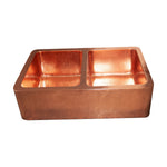 Load image into Gallery viewer, Double Bowl Hammered Front Apron Copper Kitchen Sink Shining Copper Finish
