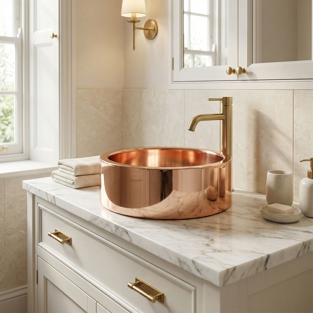 Double wall Copper Sink Shiny Copper Finish Inside Outside