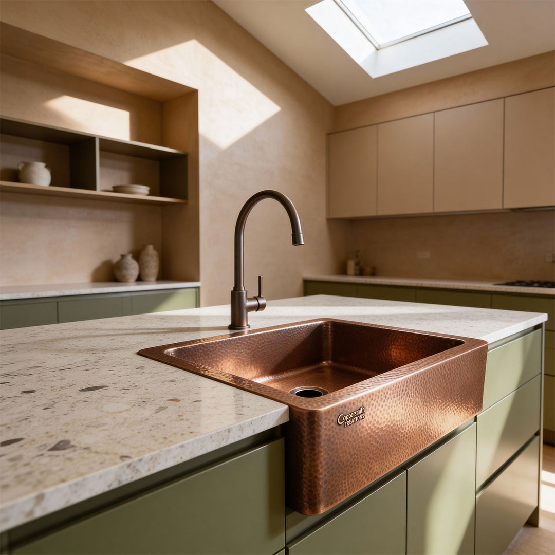 Copper Sink Hammered Front Apron 24.50 x 18.50 x 7 inch