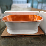 Load image into Gallery viewer, Pedestal Copper Bathtub White Powder Coated Exterior &amp; Polished Copper Interior
