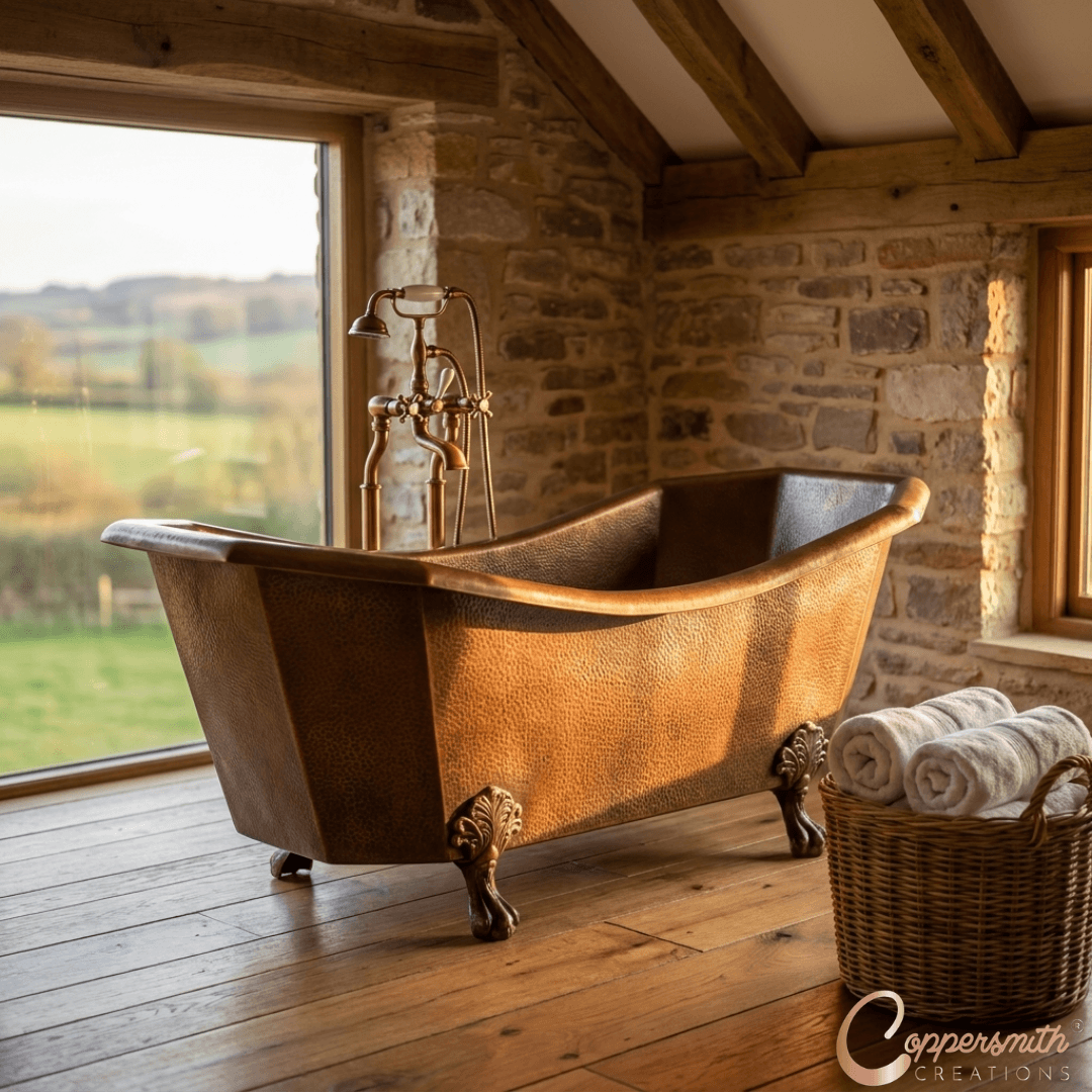 Eight Sided Hammered Copper Clawfoot Tub
