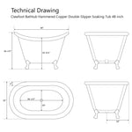Load image into Gallery viewer, Clawfoot Bathtub Hammered Copper Double-Slipper Soaking Tub 48-inch
