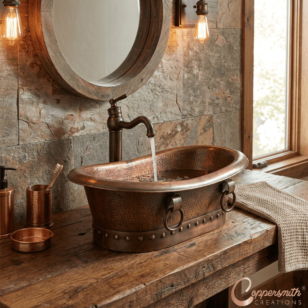 Copper Tub-Style Basin with Ring Handles
