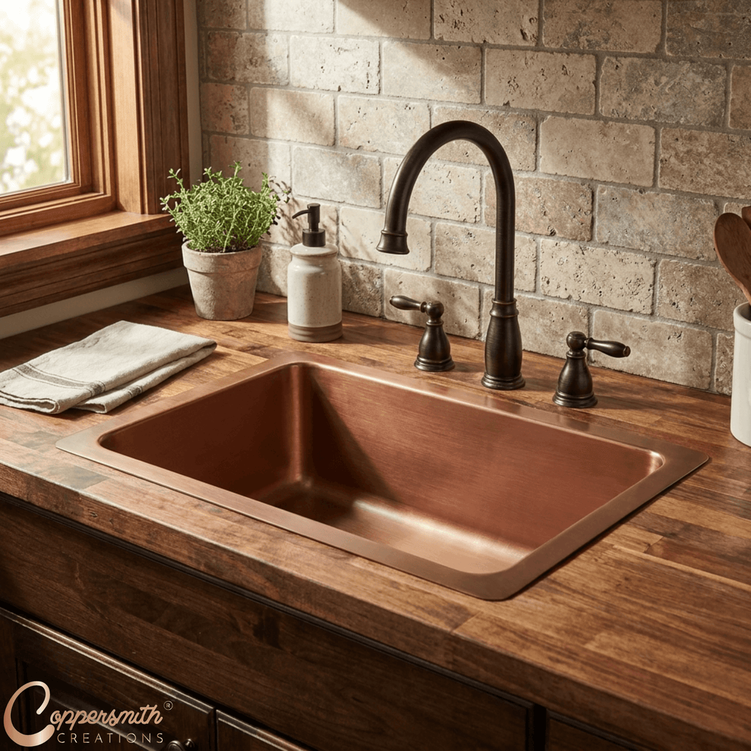 Single Bowl Smooth Antique Copper Kitchen Sink without Front Apron