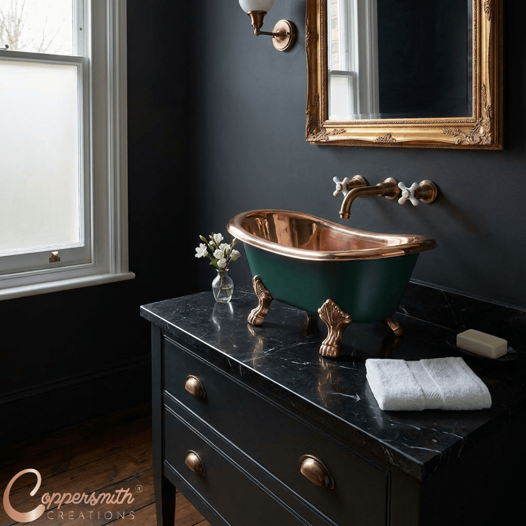 Clawfoot Copper Tub Style Sink Polish Copper Inside & RAL 6004 Outside