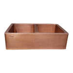 Load image into Gallery viewer, Double Bowl Hammered Front Apron Copper Kitchen Sink Antique Finish
