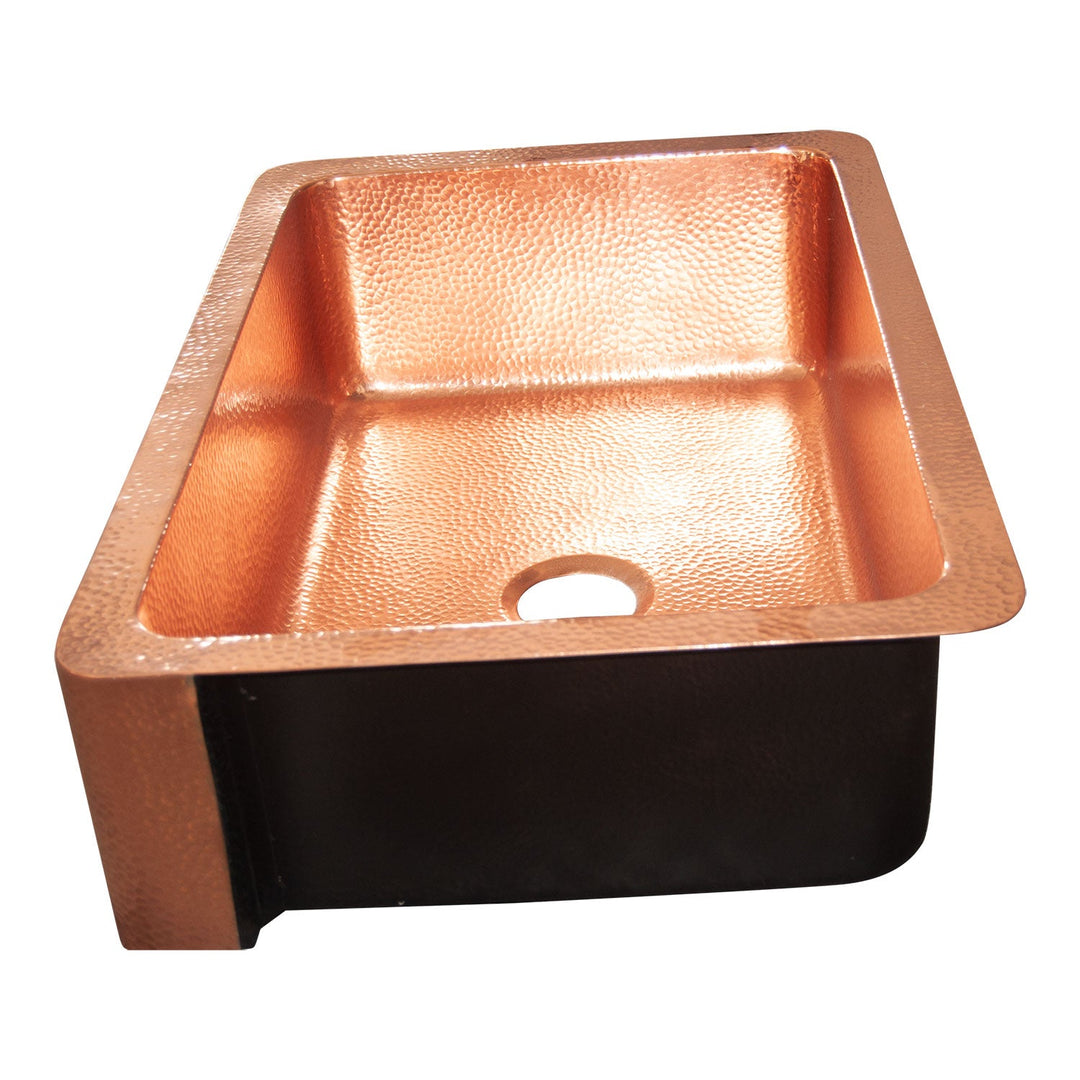 Single Bowl Hammered Front Apron Copper Kitchen Sink Shining Copper Finish