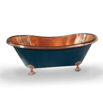 Load image into Gallery viewer, Copper Bathtub RAL 6004 Blue-Green Exterior &amp; Copper Clawfoot Legs
