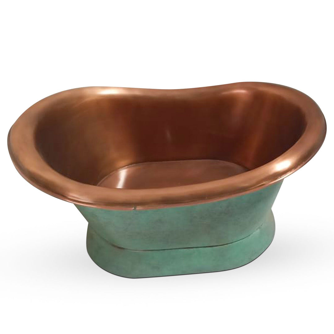 Slanting Base Copper Tub Style Sink Antique Finish Copper Inside & Patina Outside